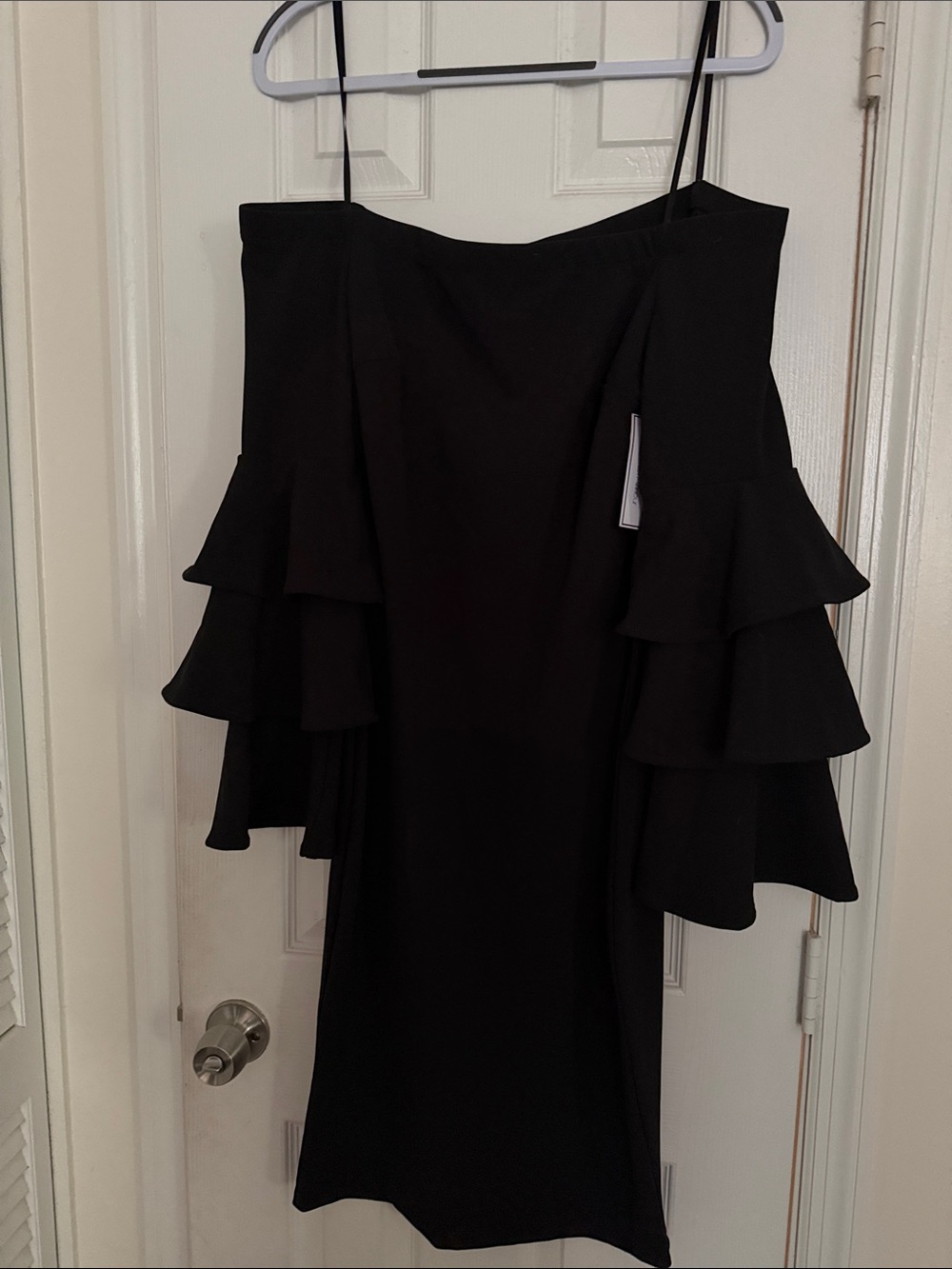 Elegant Black Off-Shoulder Ruffle-Sleeve Dress